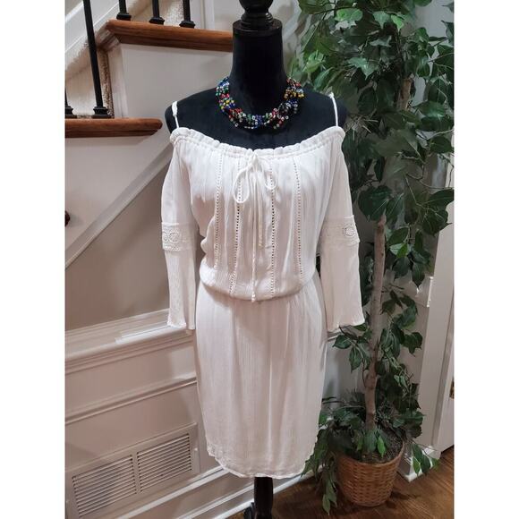 Naif Women's White 100% Rayon Cold Shoulder Long Sleeve Knee Length Dress 2X - Picture 1 of 15